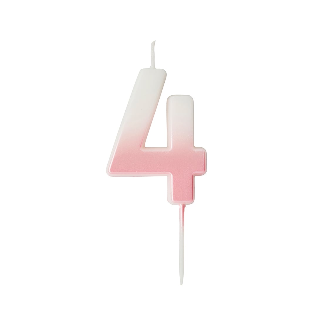 Baby Pink Ombre Number 4 Shaped Wax Pick Candle 6.2cm