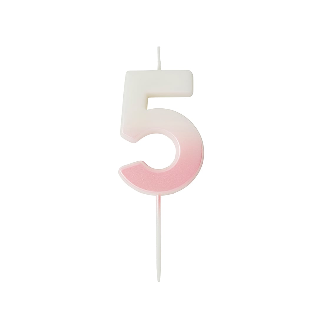 Baby Pink Ombre Number 5 Shaped Wax Pick Candle 6.2cm