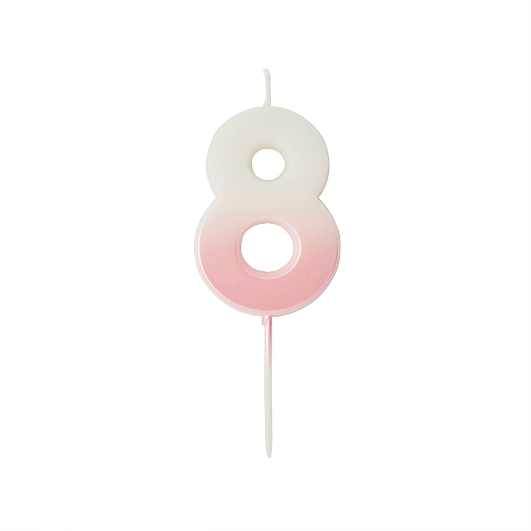 Baby Pink Ombre Number 8 Shaped Wax Pick Candle 6.2cm