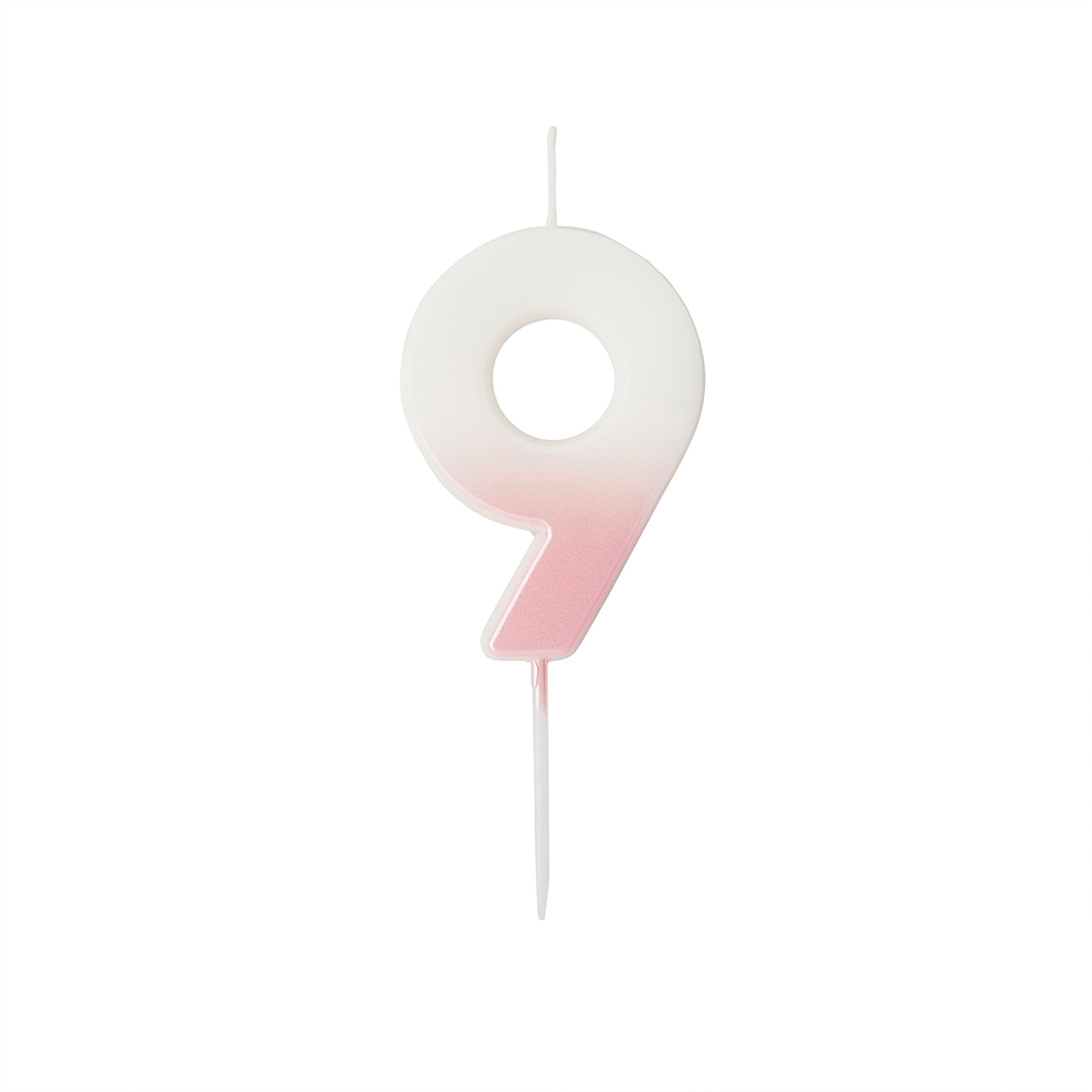 Baby Pink Ombre Number 9 Shaped Wax Pick Candle 6.2cm