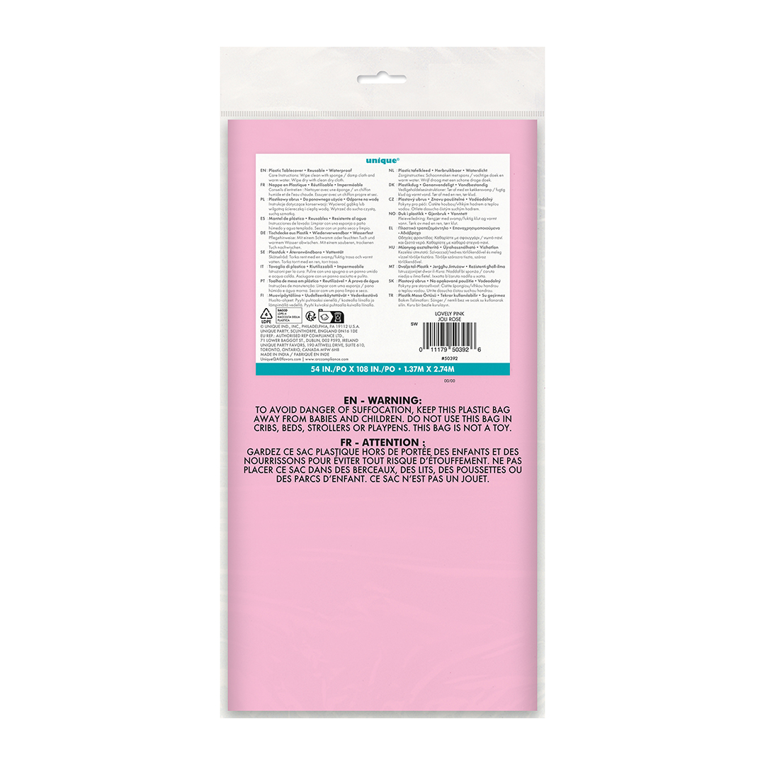 Baby Pink Rectangular Plastic Tablecover 274cm x 137cm View 4