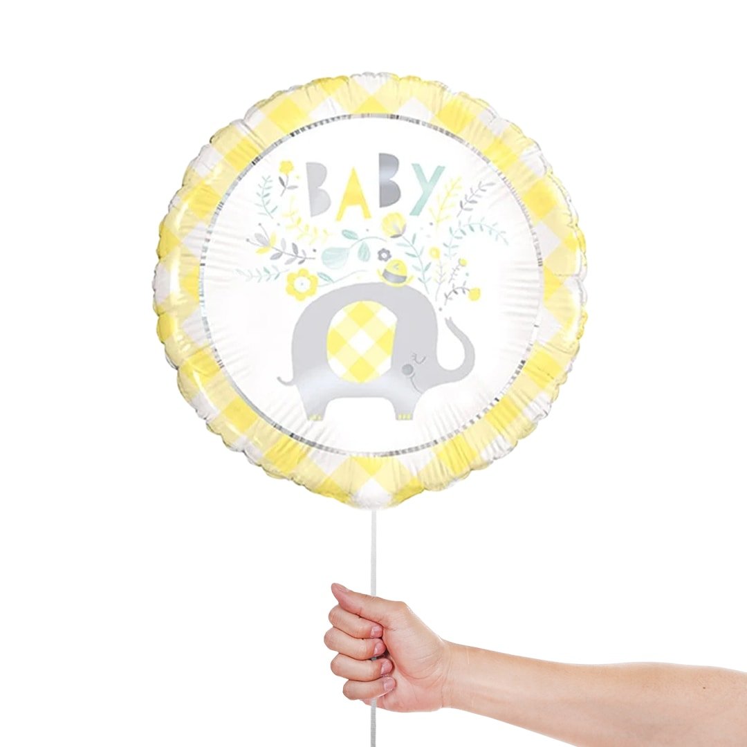 Baby Shower Yellow Floral Elephant Round Foil Helium Balloon 46cm / 18 in Product Gallery Image