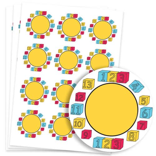 Numbers Design 60mm Round Sticker sheet of 12