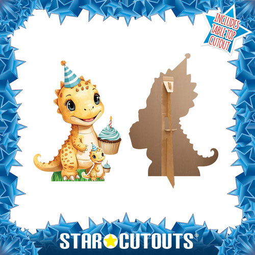 Baby Tyrannosaurus Rex with Party Hat and Cake Dinosaur Star Mini Cardboard Cutout 94cm Product Gallery Image