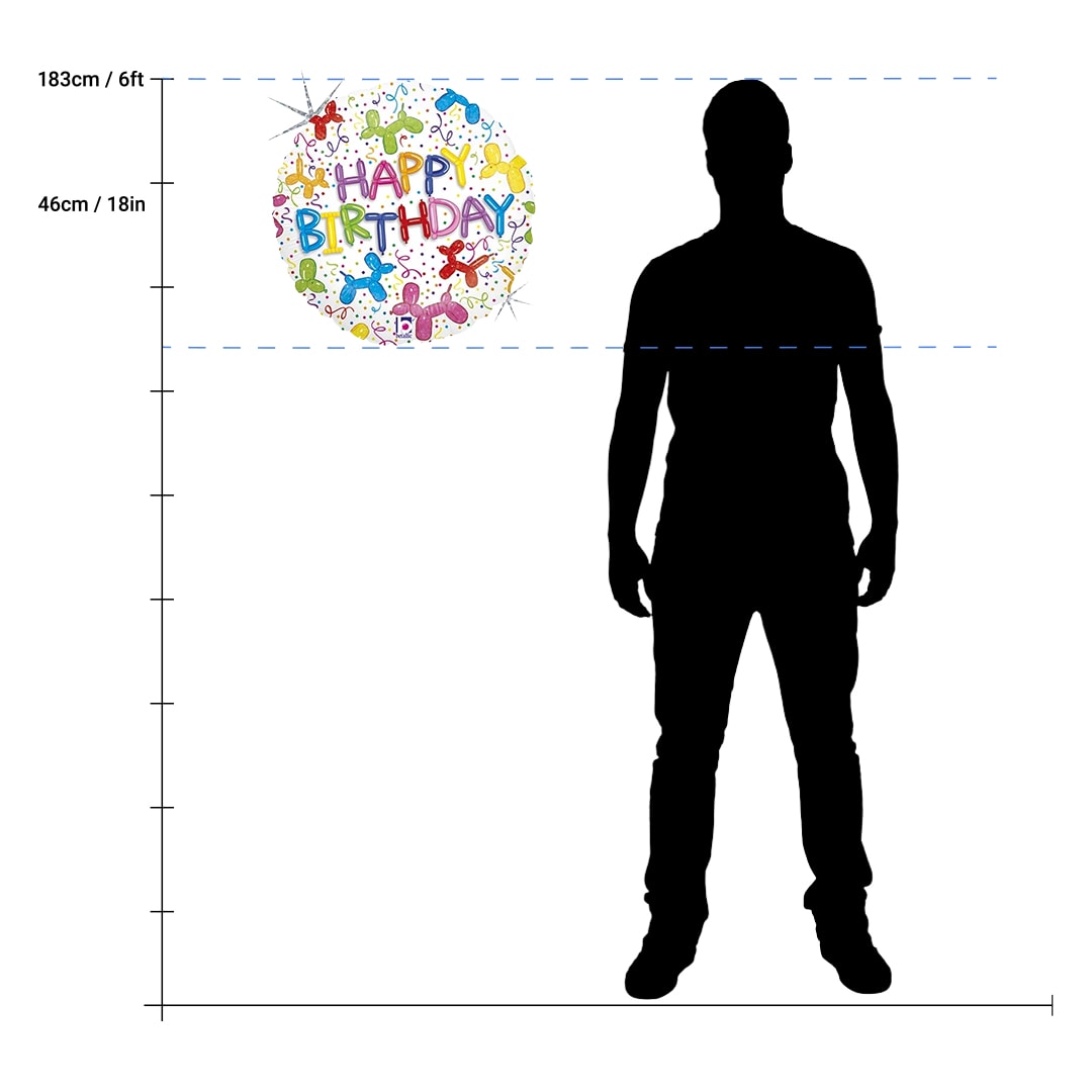 Balloon Dog Birthday Holographic Round Foil Helium Balloon 46cm / 18 in Product Gallery Image