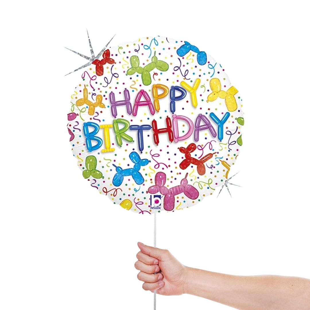 Balloon Dog Birthday Holographic Round Foil Helium Balloon 46cm / 18 in Product Gallery Image