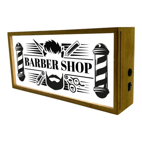 Barber Shop LED Light Box Wood Room Sign Product Gallery Image