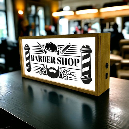 Barber Shop LED Light Box Wood Room Sign Product Gallery Image