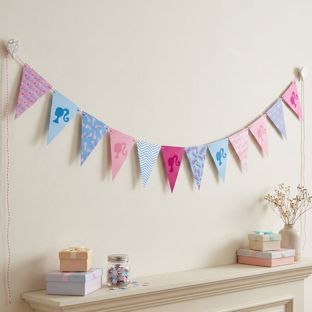 Barbie Blue & Pink Paper Pennant Bunting Banner 3.6m