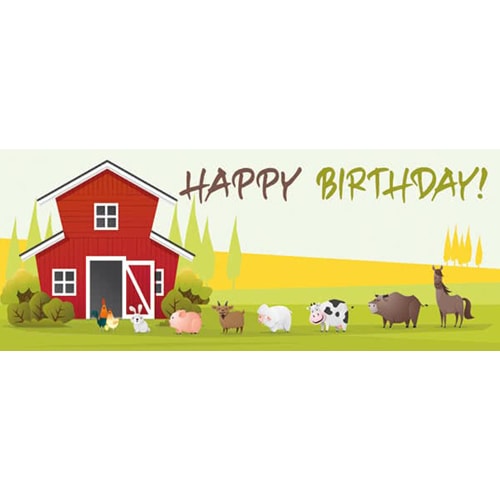 Barnyard Farm Animals In Line Happy Birthday Design Medium Personalised Banner - 6ft x 2.25ft