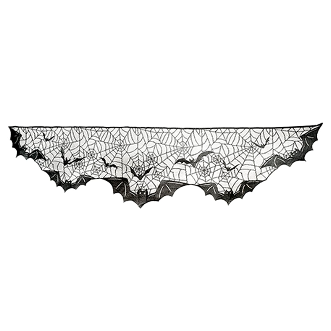 Bat Black Lace Effect Halloween Fabric Mantel Runner 2m