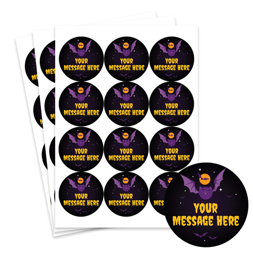 Purple Bat Custom Halloween Round Stickers 60mm - Sheet of 12 Product Gallery Image