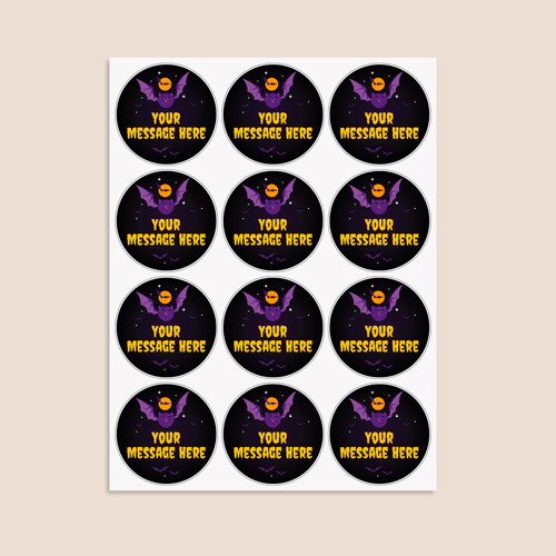 Purple Bat Custom Halloween Round Stickers 60mm - Sheet of 12 Product Gallery Image