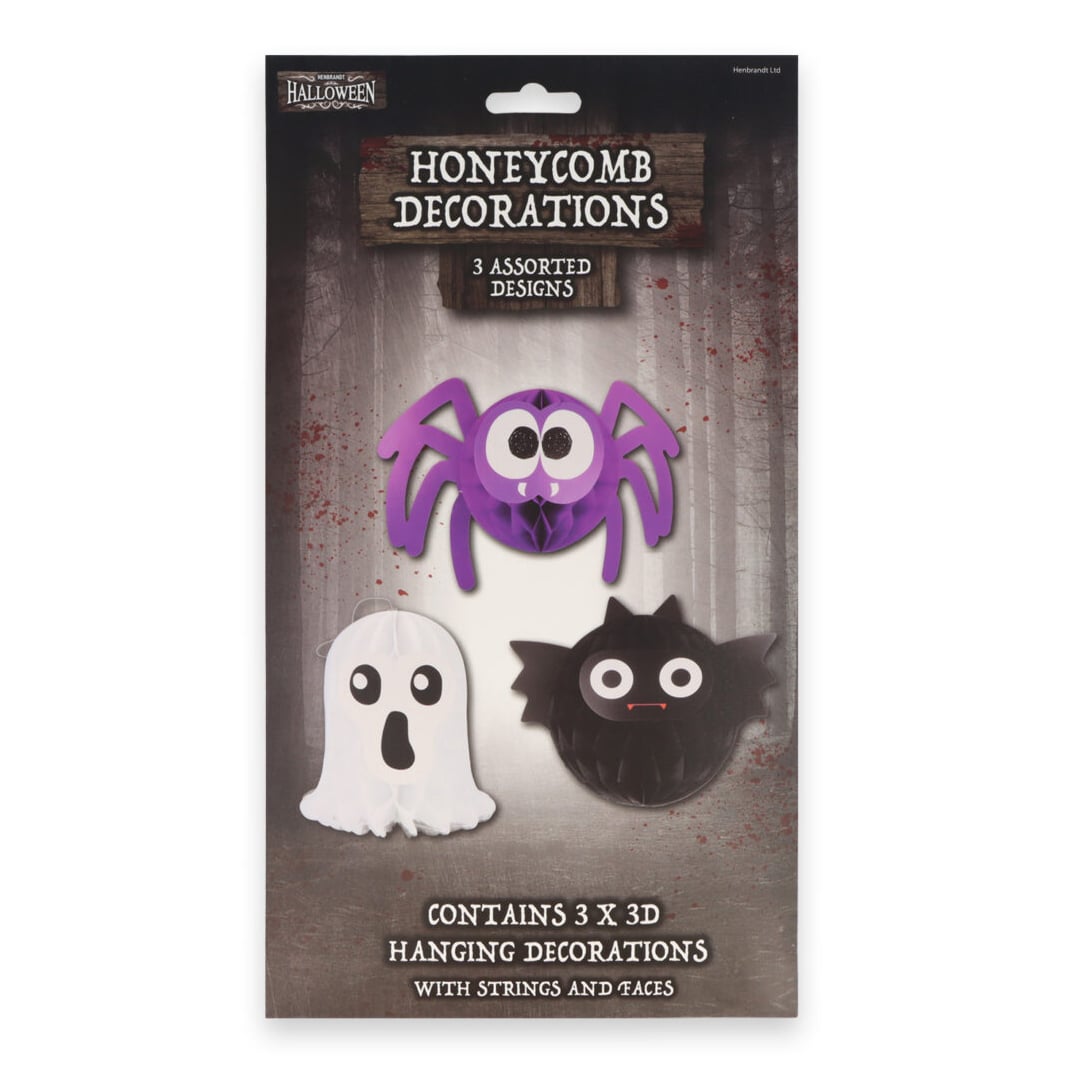 Bat, Spider & Ghost 3D Halloween Honeycomb Paper Hanging Decorations - Pack of 3 View 3