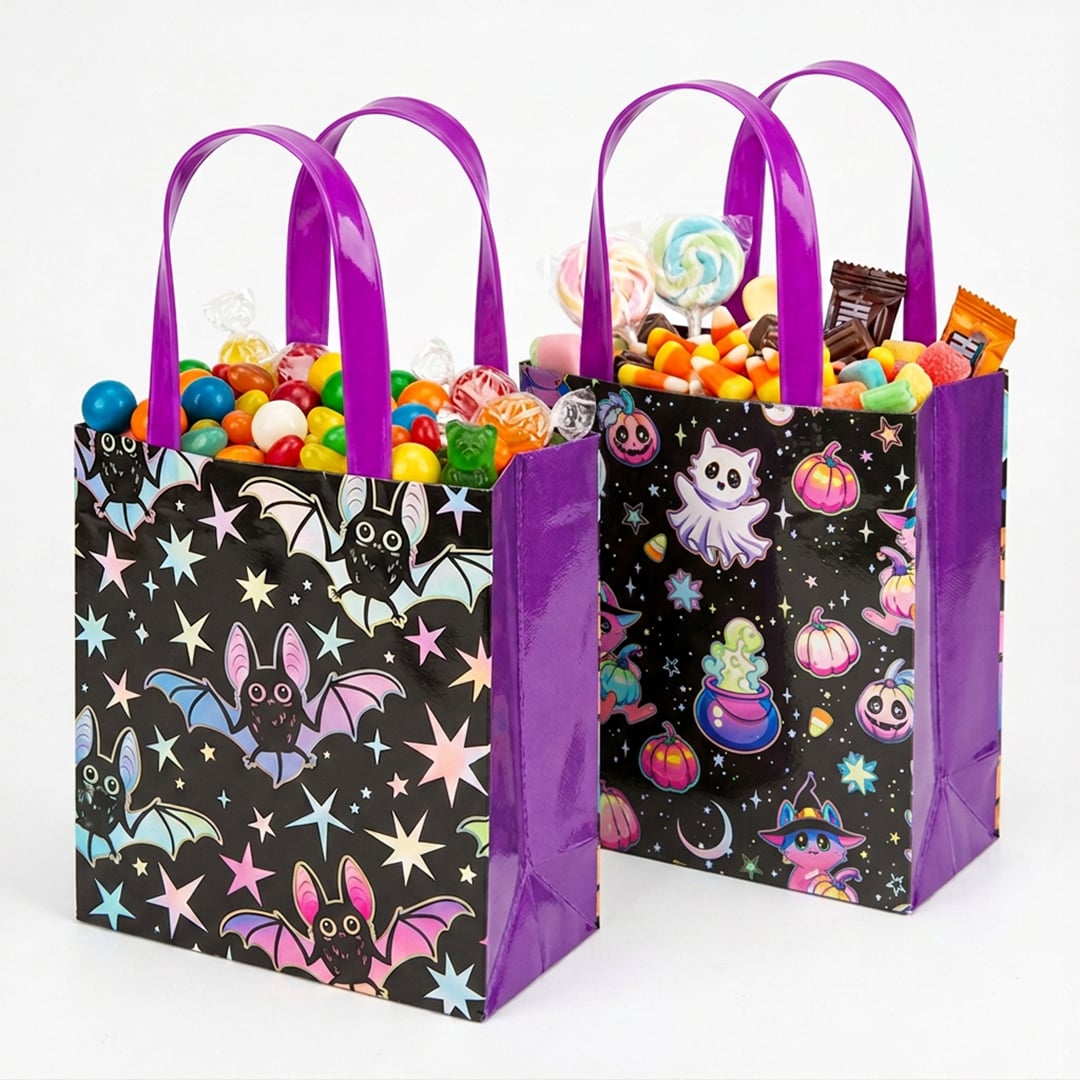 Bats & Cats Rainbow Halloween Trick or Treat Bags 23cm - Pack of 2