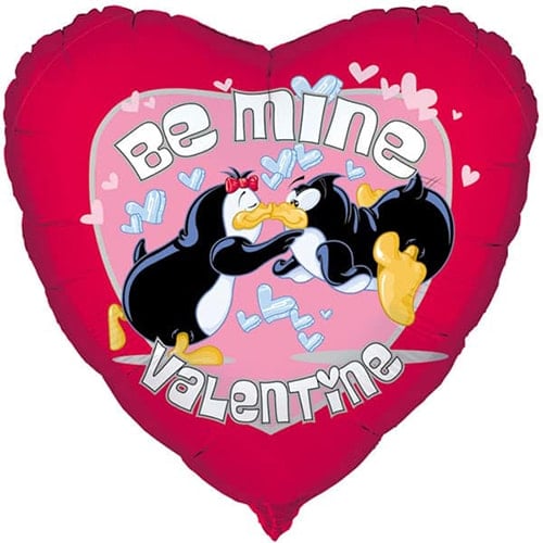 Be Mine Valentine Penguins Heart Shape Foil Helium Balloon 46cm / 18Inch Product Image