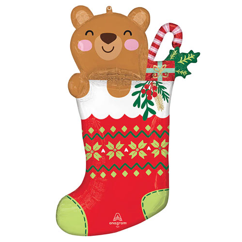 Beary Christmas Stocking Giant Helium Foil Balloon 81cm / 32 in