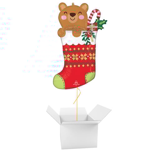 Beary Christmas Stocking Giant Helium Foil Balloon - Inflated Balloon in a Box