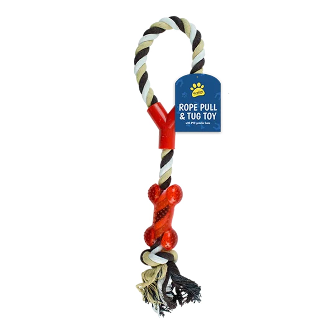 Beige & Black with Red Rope Pull & Tug Dog Toy