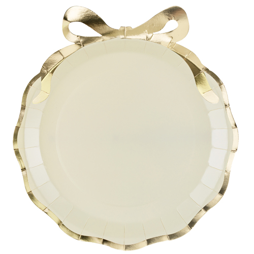 Beige Gold Bow Round Paper Plates 27cm - Pack of 6