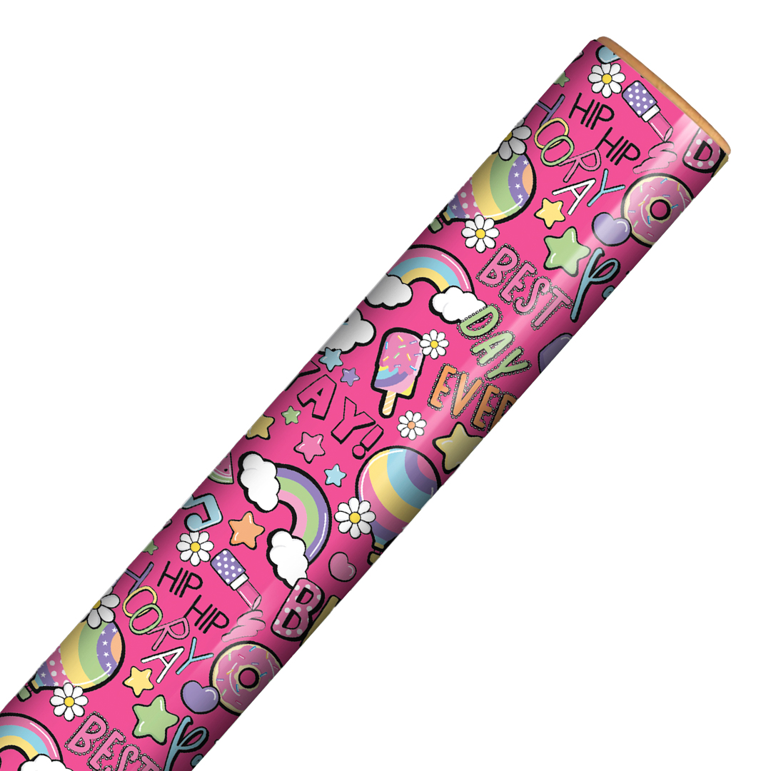 Best Day Ever Birthday Hot Pink Gift Wrapping Paper Roll 3m Product Gallery Image