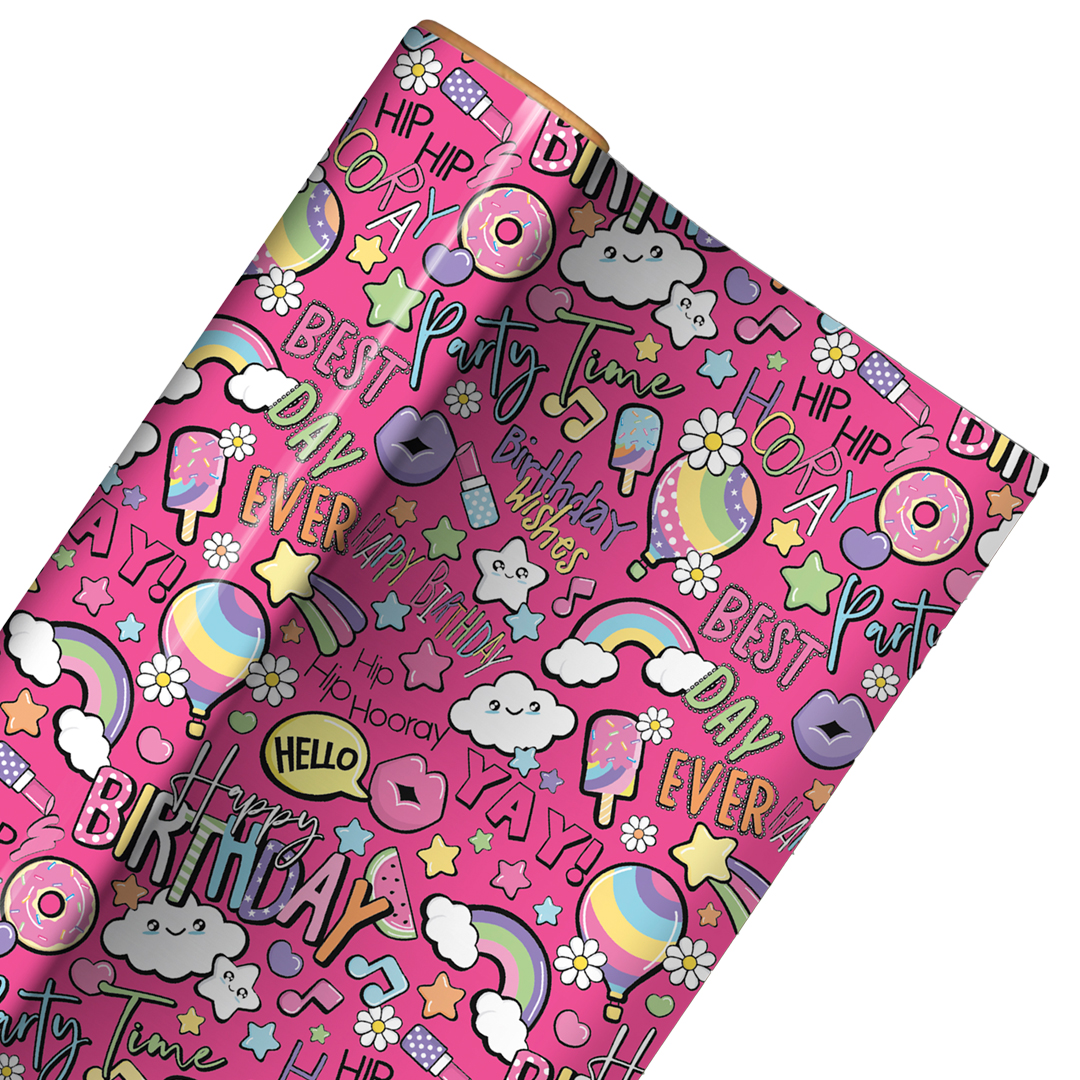Best Day Ever Birthday Hot Pink Gift Wrapping Paper Roll 3m Product Gallery Image