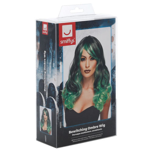 Bewitching Black & Green Long Hair Wig Product Gallery Image