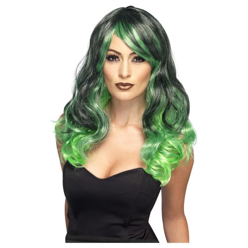 Bewitching Black & Green Long Hair Wig