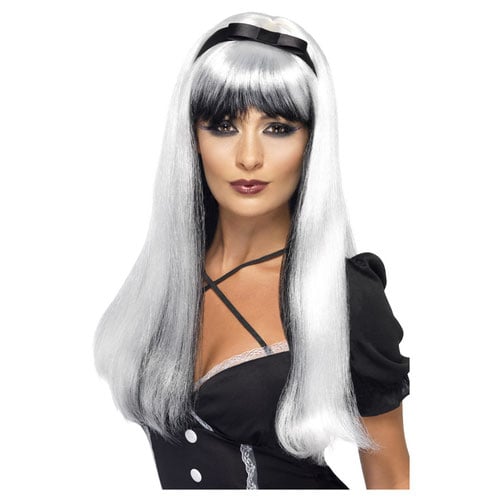 Bewitching Black & White Long Hair with Fringe Wig Product Image