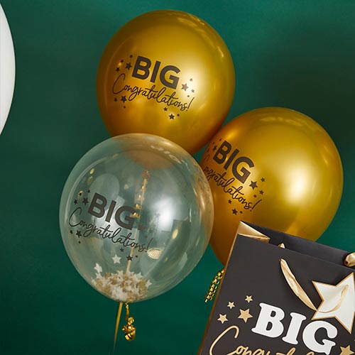 Big Congratulations Metallic Gold and Clear with Stars Latex Balloons 30cm / 12 in - Pack of 5 Product Gallery Image