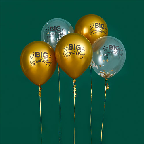 Big Congratulations Metallic Gold and Clear with Stars Latex Balloons 30cm / 12 in - Pack of 5 Product Gallery Image