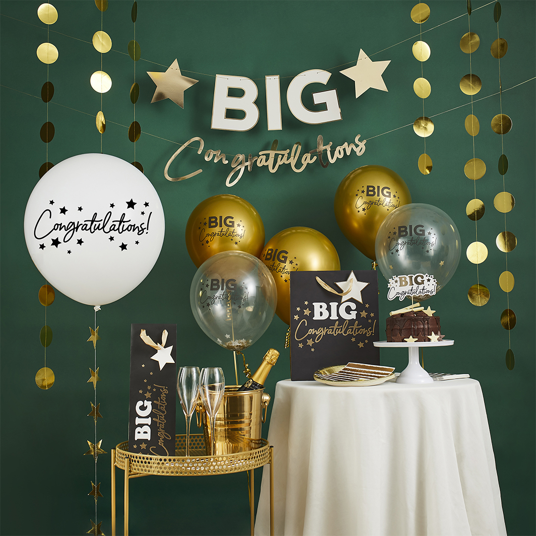 Big Congratulations Metallic Gold and Clear with Stars Latex Balloons 30cm / 12 in - Pack of 5 View 4
