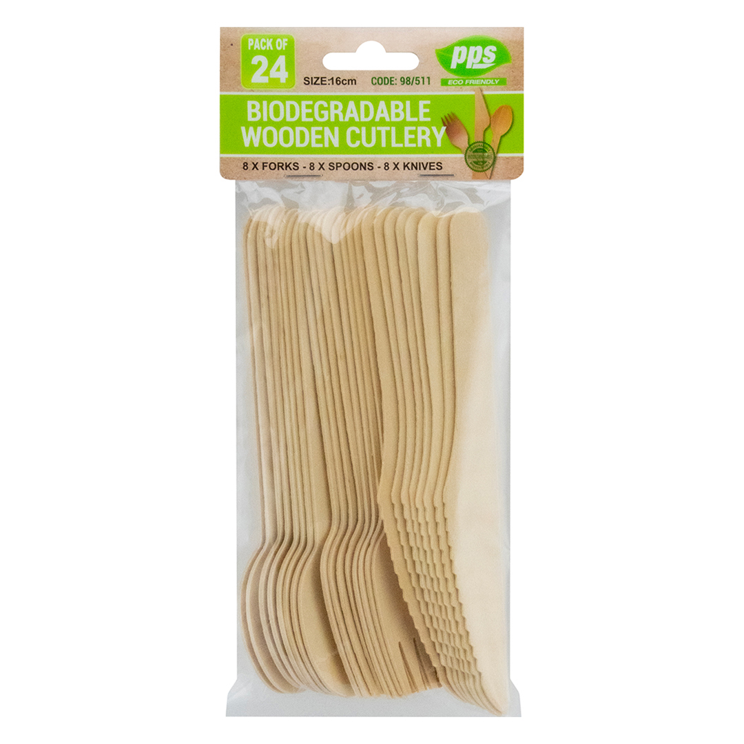 Biodegradable Wooden Cutlery Set 16cm - Pack of 24
