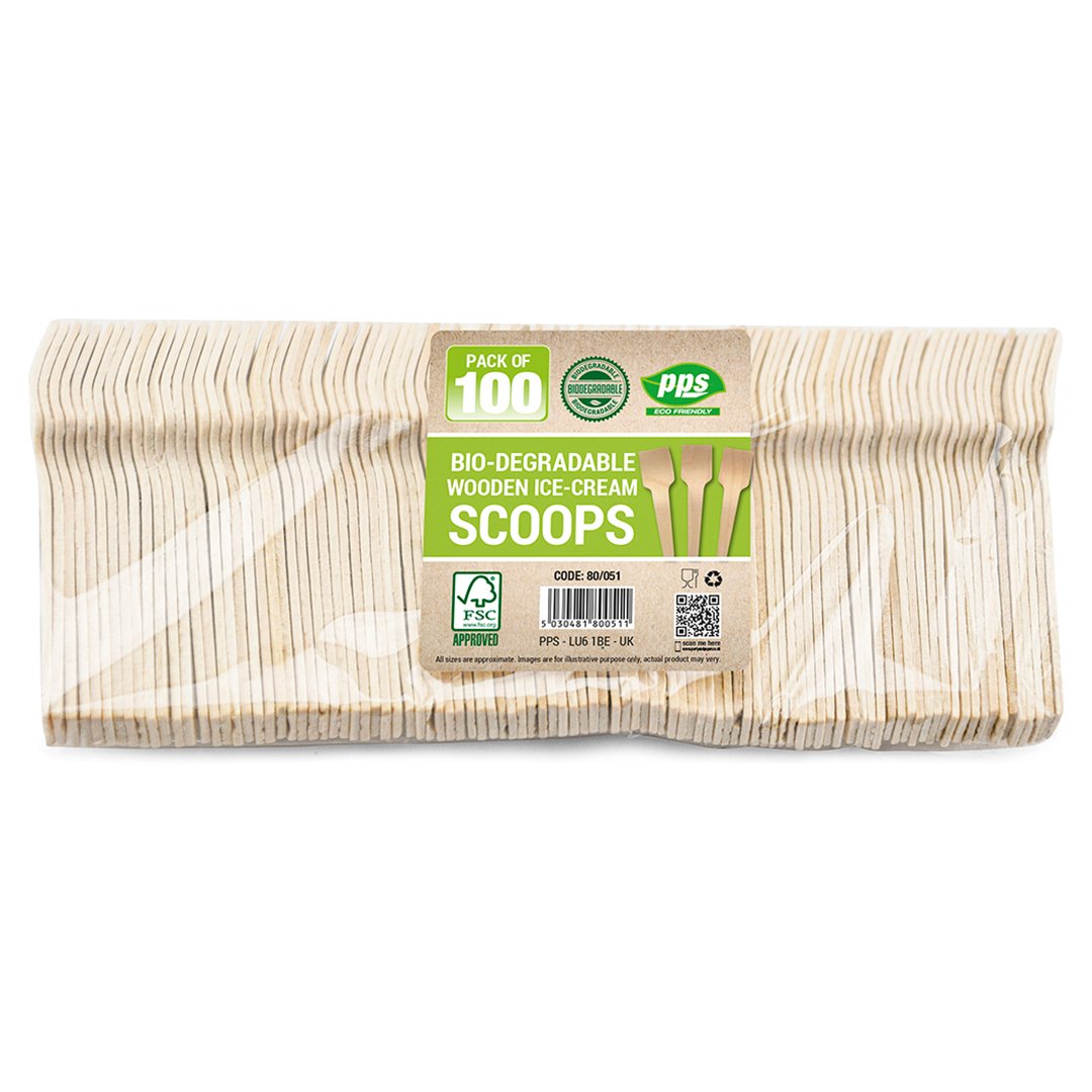 Biodegradable Wooden Ice Cream Scoop Spoons - Pack of 100 Product Gallery Image