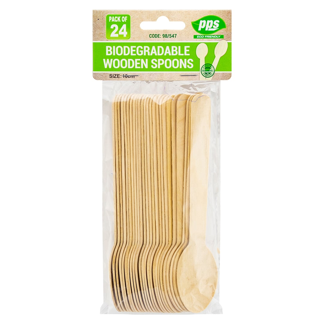 Biodegradable Wooden Spoons 16cm - Pack of 24