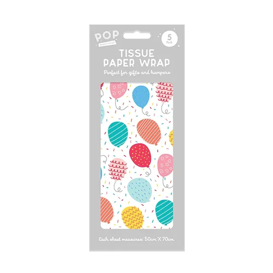 Colourful Birthday Balloons White Tissue Gift Wrap Paper Sheets - Pack of 5