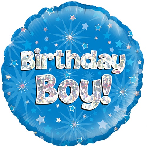 Birthday Boy Blue Holographic Round Foil Helium Balloon 46cm / 18 in Product Gallery Image