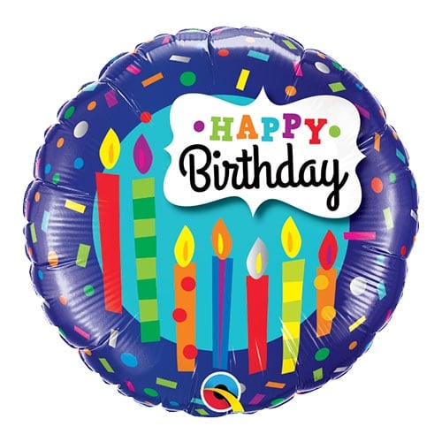 Birthday Candles And Confetti Round Foil Helium Qualatex Balloon 46cm / 18 in Product Image