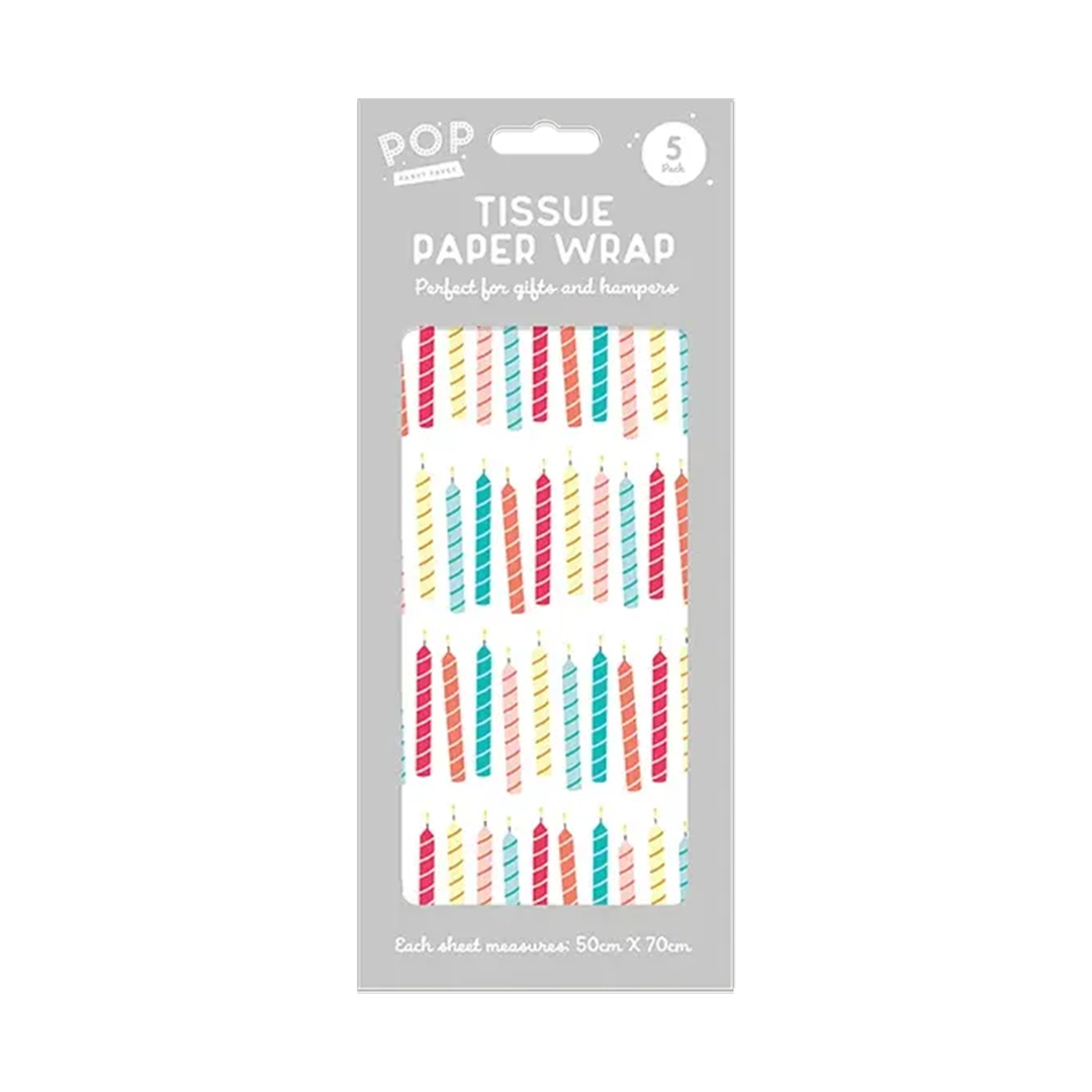 Colourful Birthday Candles White Tissue Gift Wrap Paper Sheets - Pack of 5
