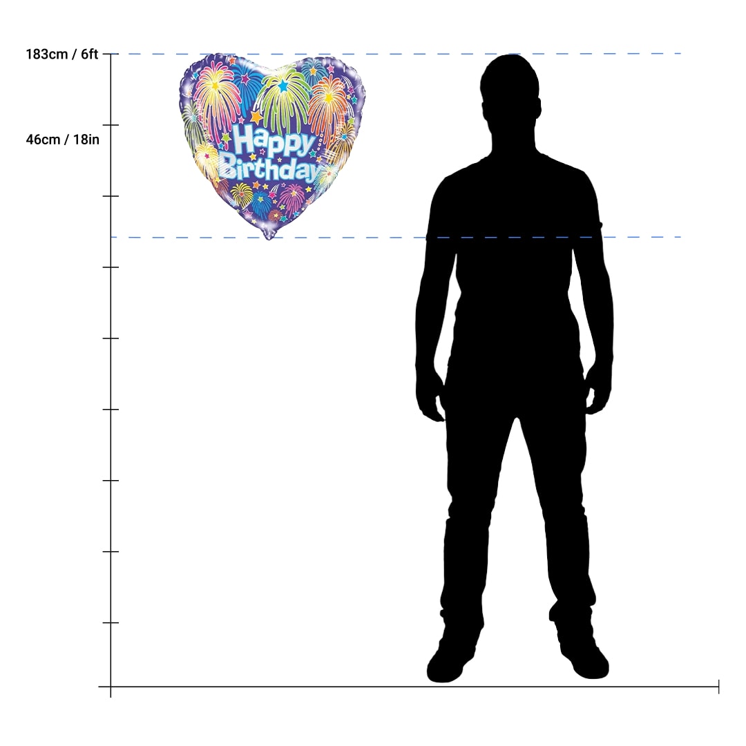 Birthday Fireworks Heart Shape Foil Helium Balloon 46cm / 18 in Product Gallery Image