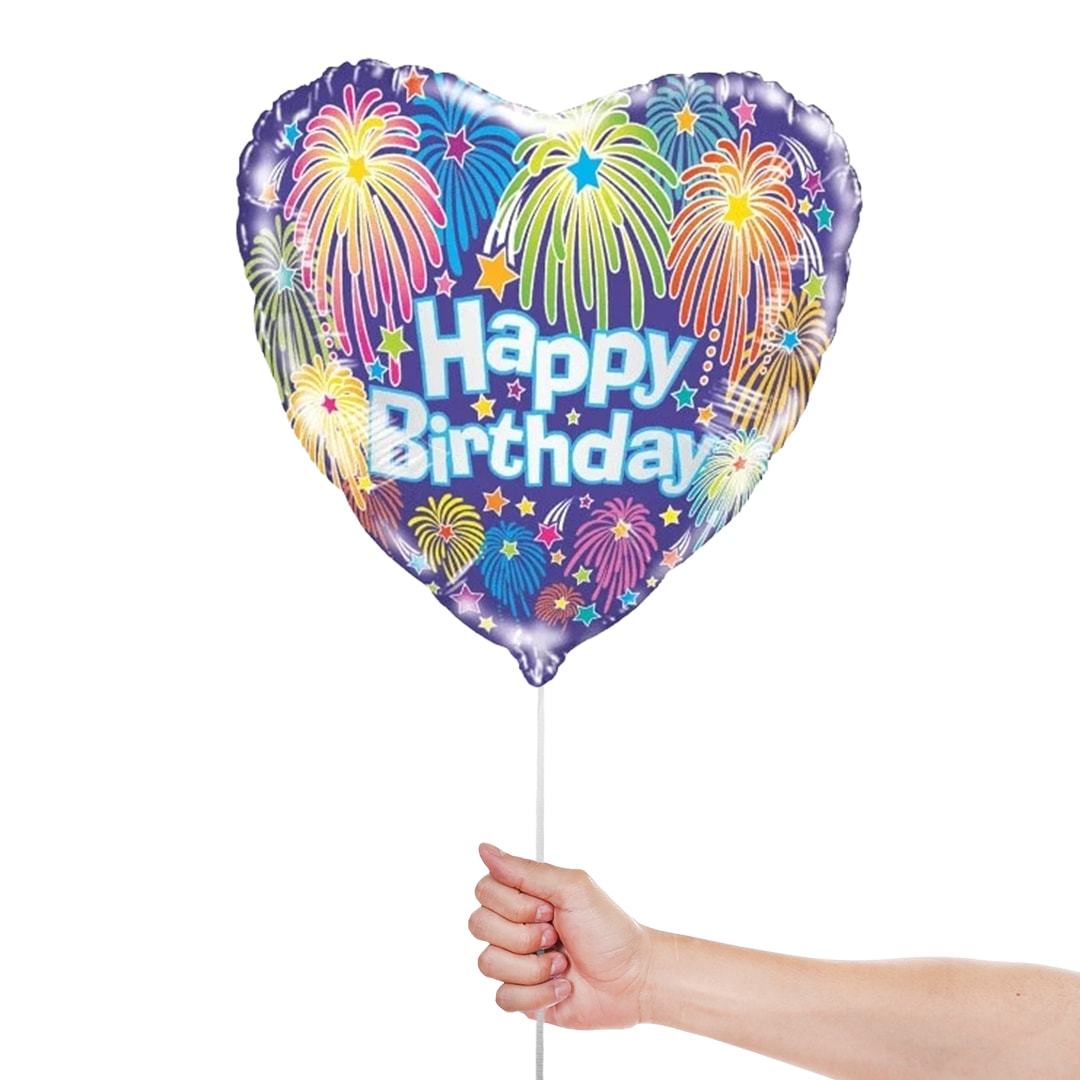 Birthday Fireworks Heart Shape Foil Helium Balloon 46cm / 18 in Product Gallery Image