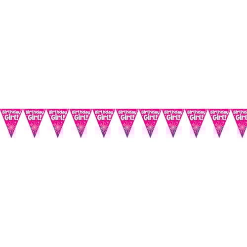 Birthday Girl Pink Holographic Foil Pennant Bunting 3.9m