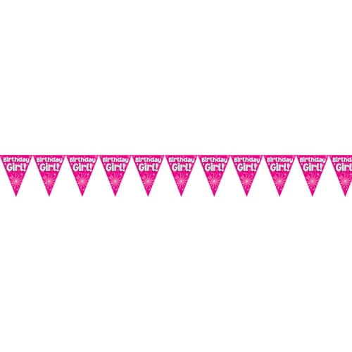 Birthday Girl Pink Holographic Foil Pennant Bunting 3.9m Product Image