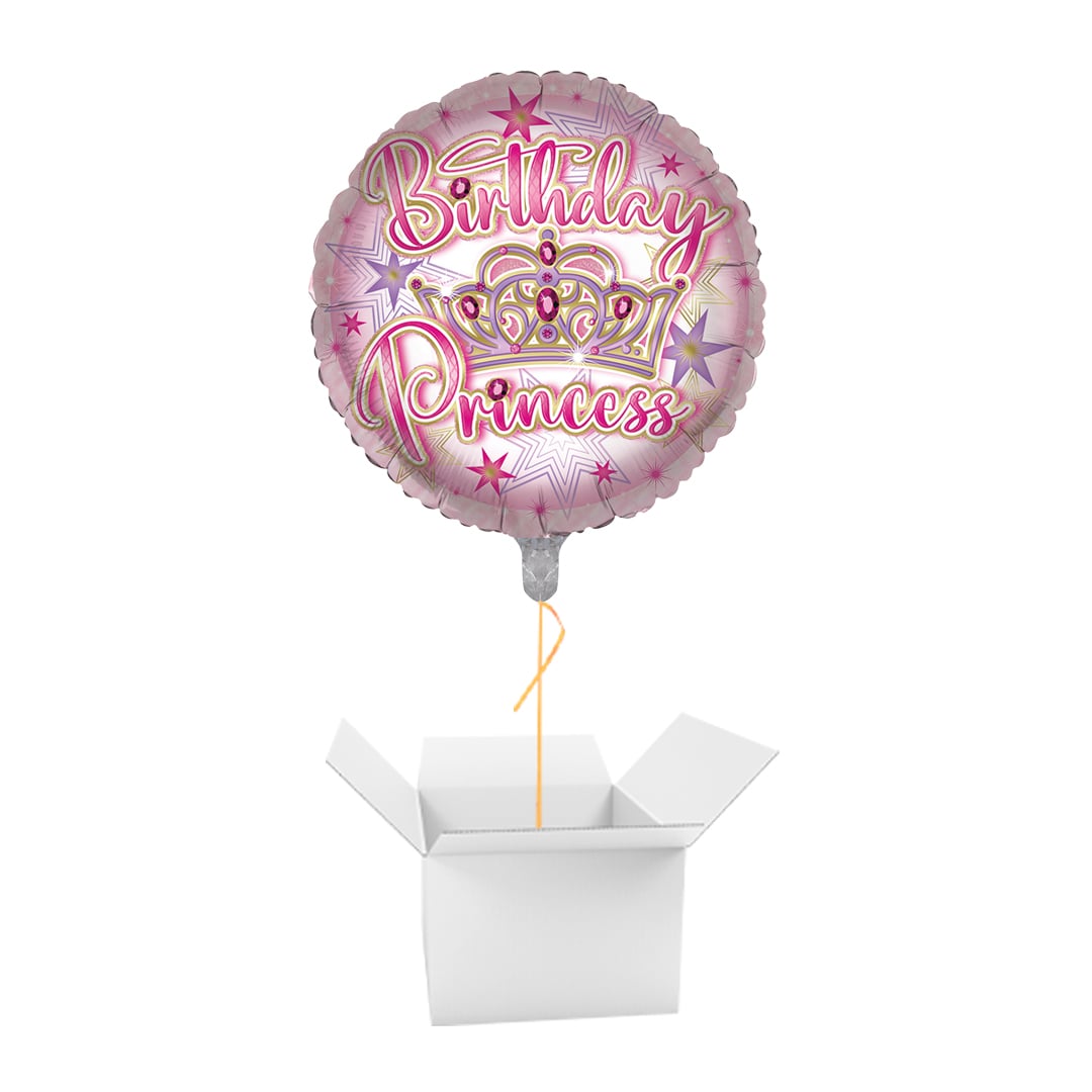 Birthday Princess Round Foil Balloon - Inflated Balloon In A Box