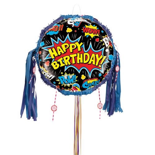Birthday Superhero Black Pull String Pinata Product Image