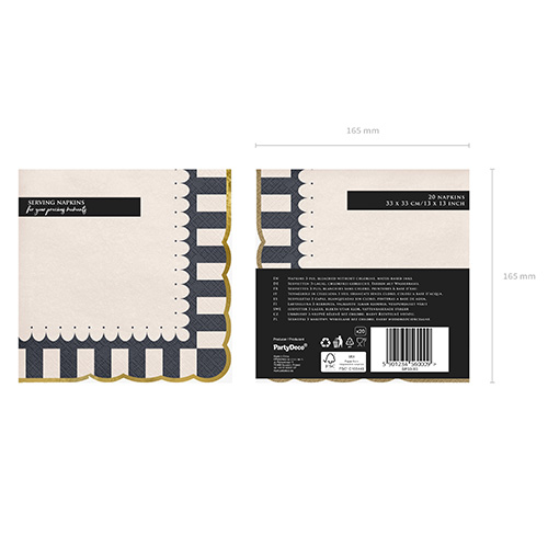 Black & Beige Stripes with Gold Edge Paper Luncheon Napkins 2 Ply 33cm - Pack of 12 Product Gallery Image