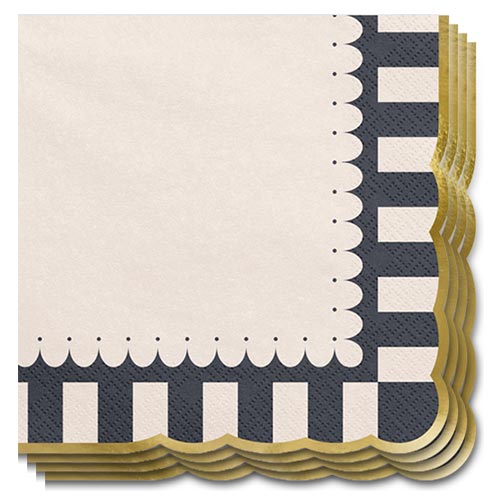 Black & Beige Stripes with Gold Edge Paper Luncheon Napkins 2 Ply 33cm - Pack of 12 Product Gallery Image