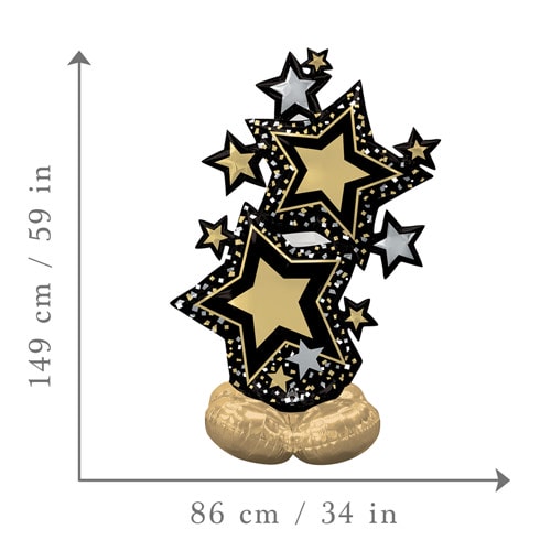 Black & Gold Star Cluster Airloonz Air Fill Giant Foil Balloon 149cm / 59 in Product Gallery Image