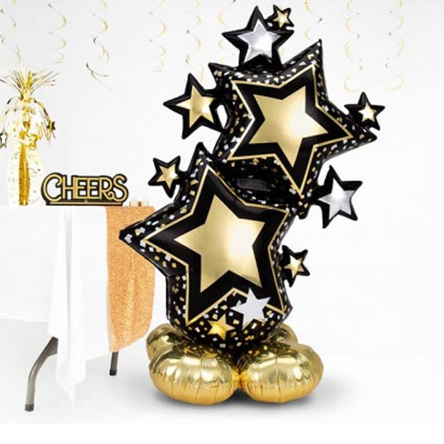 Black & Gold Star Cluster Airloonz Air Fill Giant Foil Balloon 149cm / 59 in Product Gallery Image