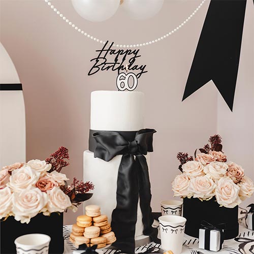 Black & White 60th Birthday Elegant Milestone Candle 5.5cm Product Gallery Image